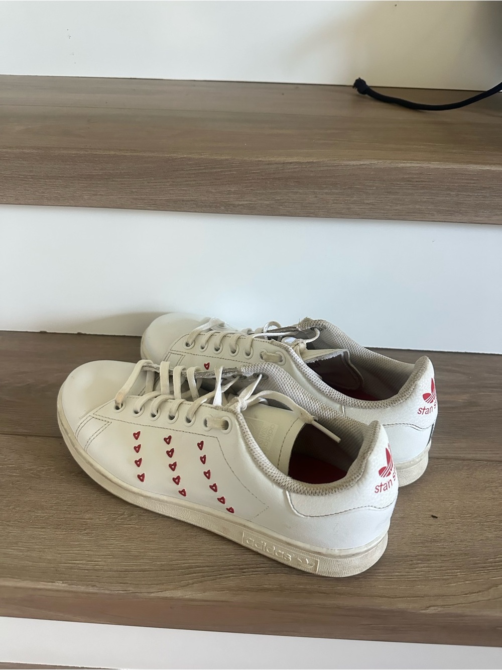 adidas White Leather Sneakers with Red Heart Details